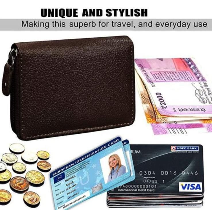 Leather Credit Card Holder Wallet with 9 Card Slots & 2 Money Pockets