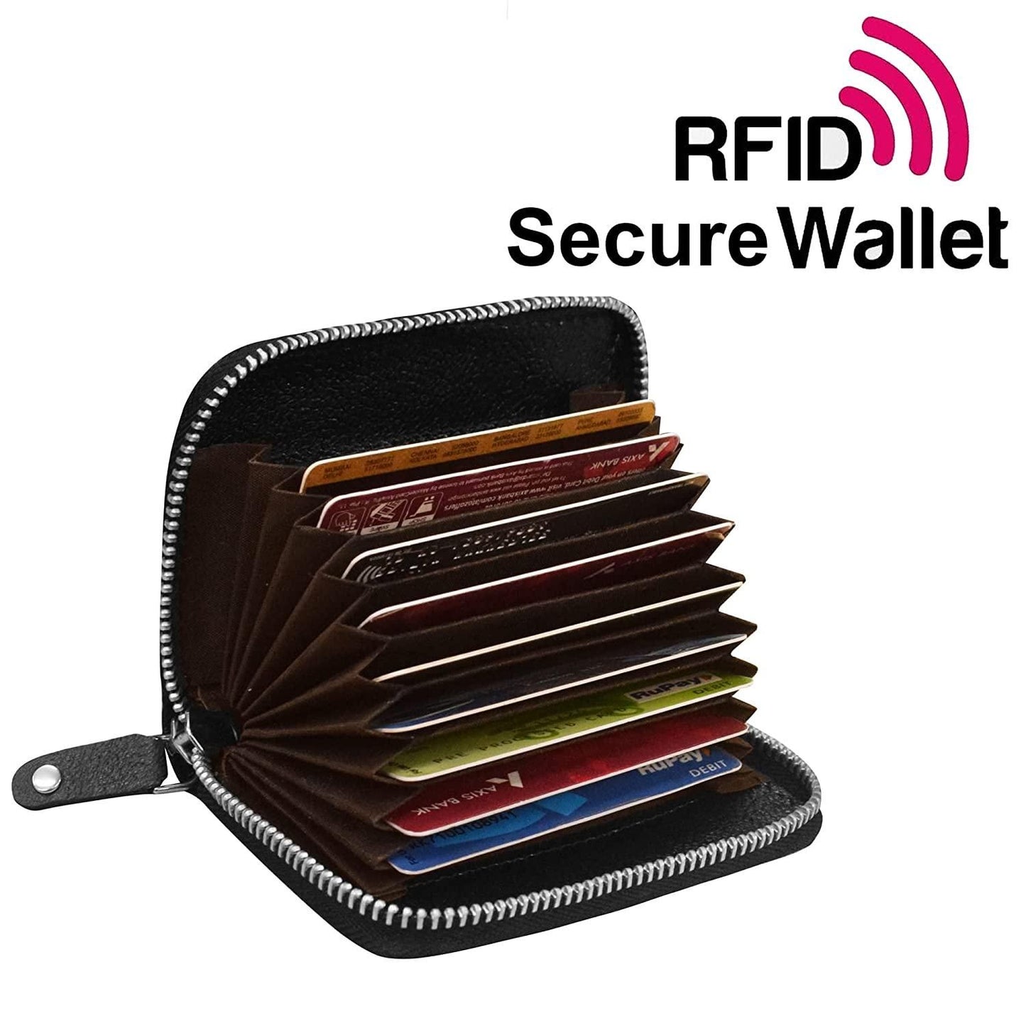 Leather Credit Card Holder Wallet with 9 Card Slots & 2 Money Pockets