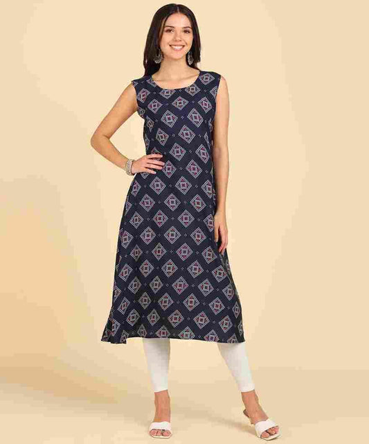 Women's Casual Wear Sleeveless Round Long Kurtis