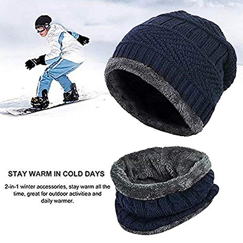 Winter Knit Neck Warmer Scarf and Set Skull Cap for Men Women Winter Cap for Men 2 Piece Combo Pack