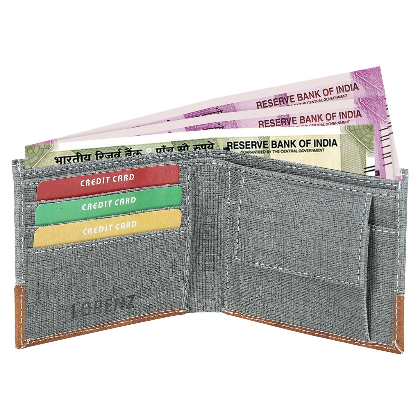 Lorenz Casual Bi-Fold Wallet for Men (Gray,Tan)