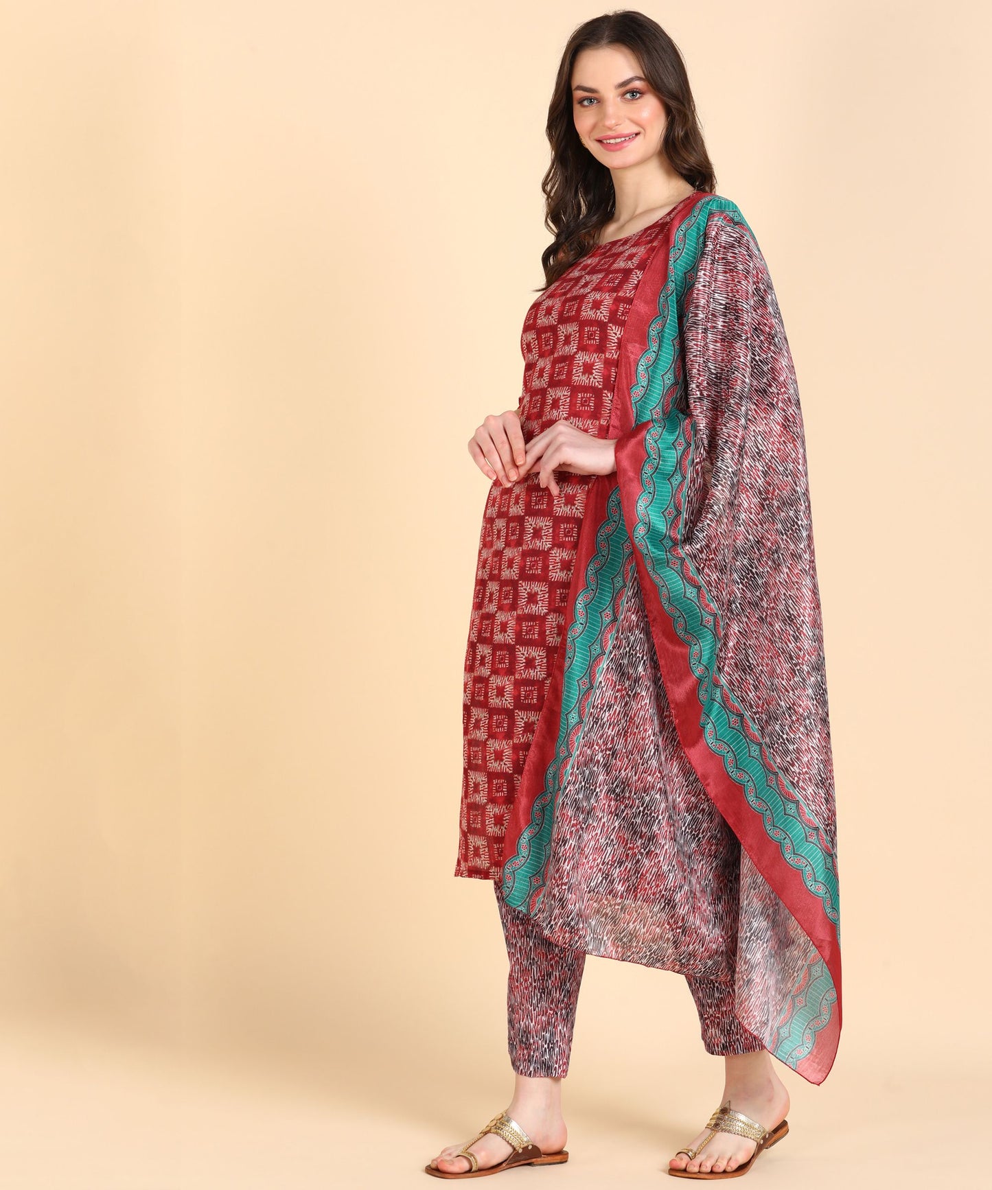 Women's Cotton Printed kurti and Pant With Dupatta Set