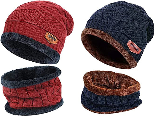 Winter Knit Neck Warmer Scarf and Set Skull Cap for Men Women Winter Cap for Men 2 Piece Combo Pack