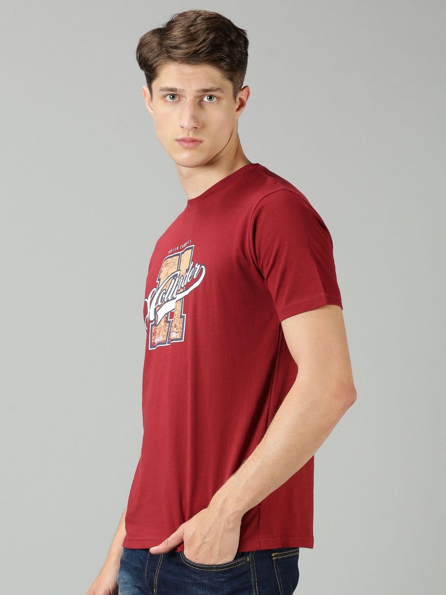 THE HOLLANDER Cotton Half Sleeevs Printed Mens Round Neck T-Shirt