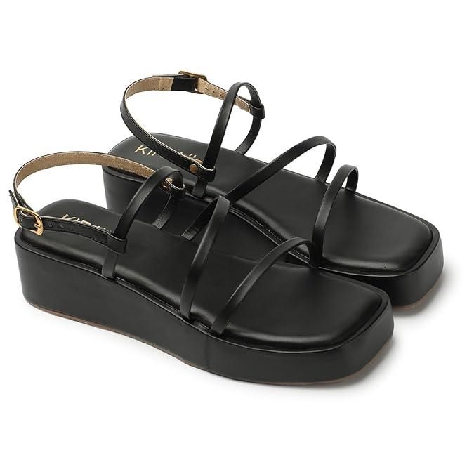 Kiravi Multi Strap Black Wedges