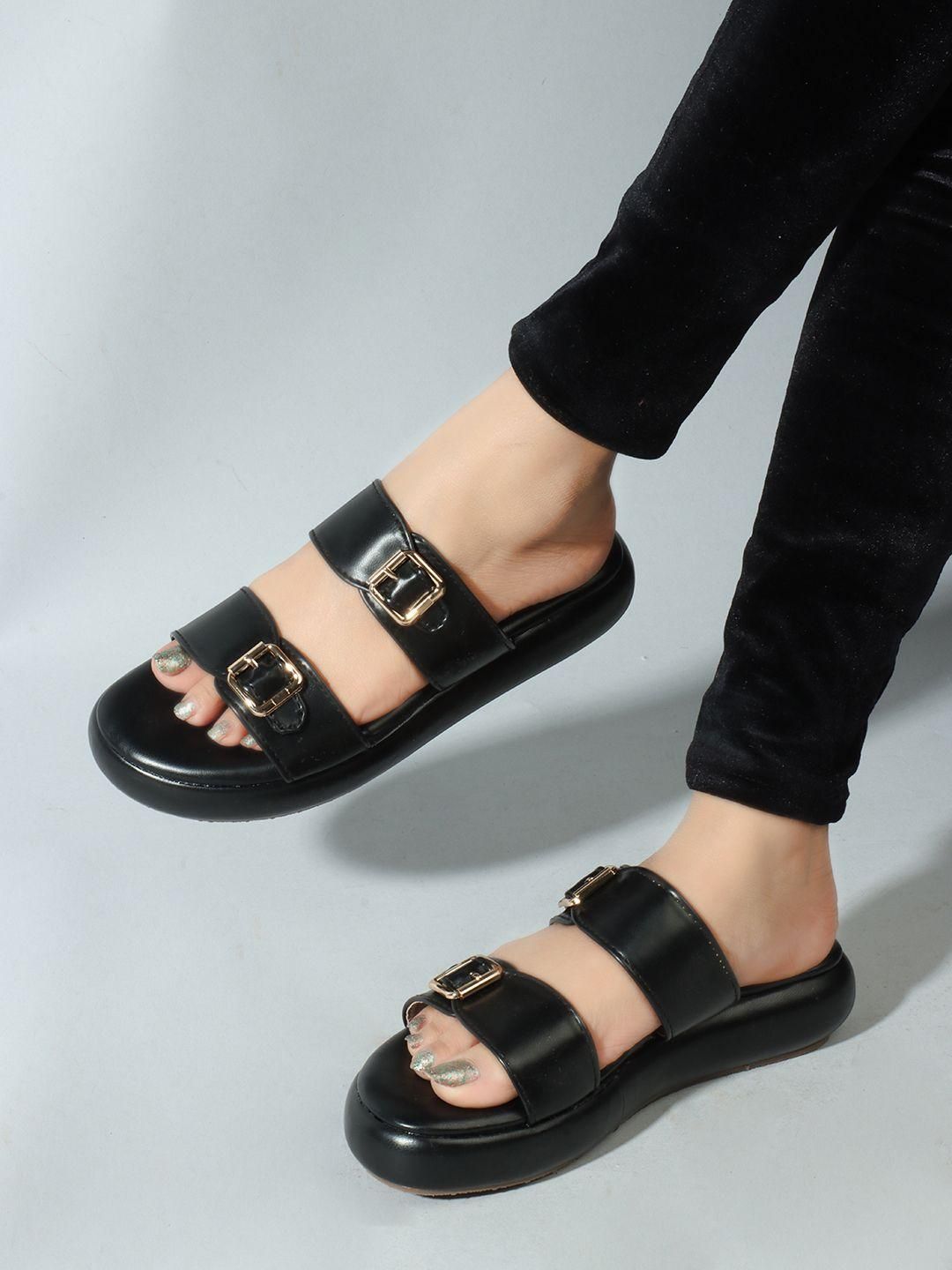 Kiravi Double Buckle Black Sandals