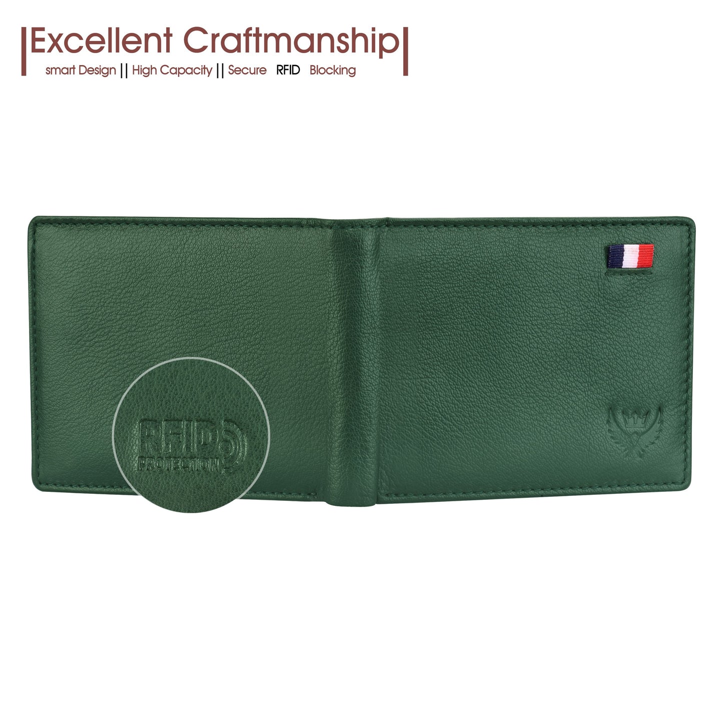 Lorenz India Forest Green Genuine Leather RFID Protected Large Capacity Wallet for Men