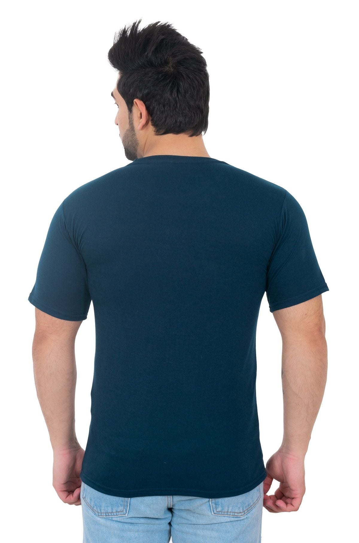 Men Round Neck Blue T-Shirt