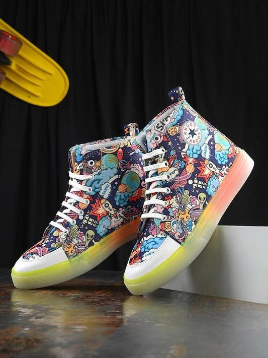 Knoos Men Printed High-Top Lightweight Sneakers