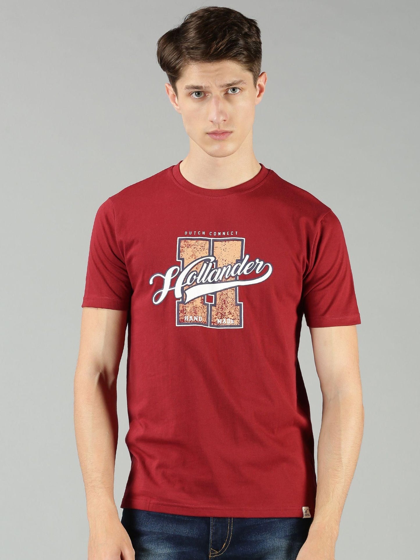 THE HOLLANDER Cotton Half Sleeevs Printed Mens Round Neck T-Shirt