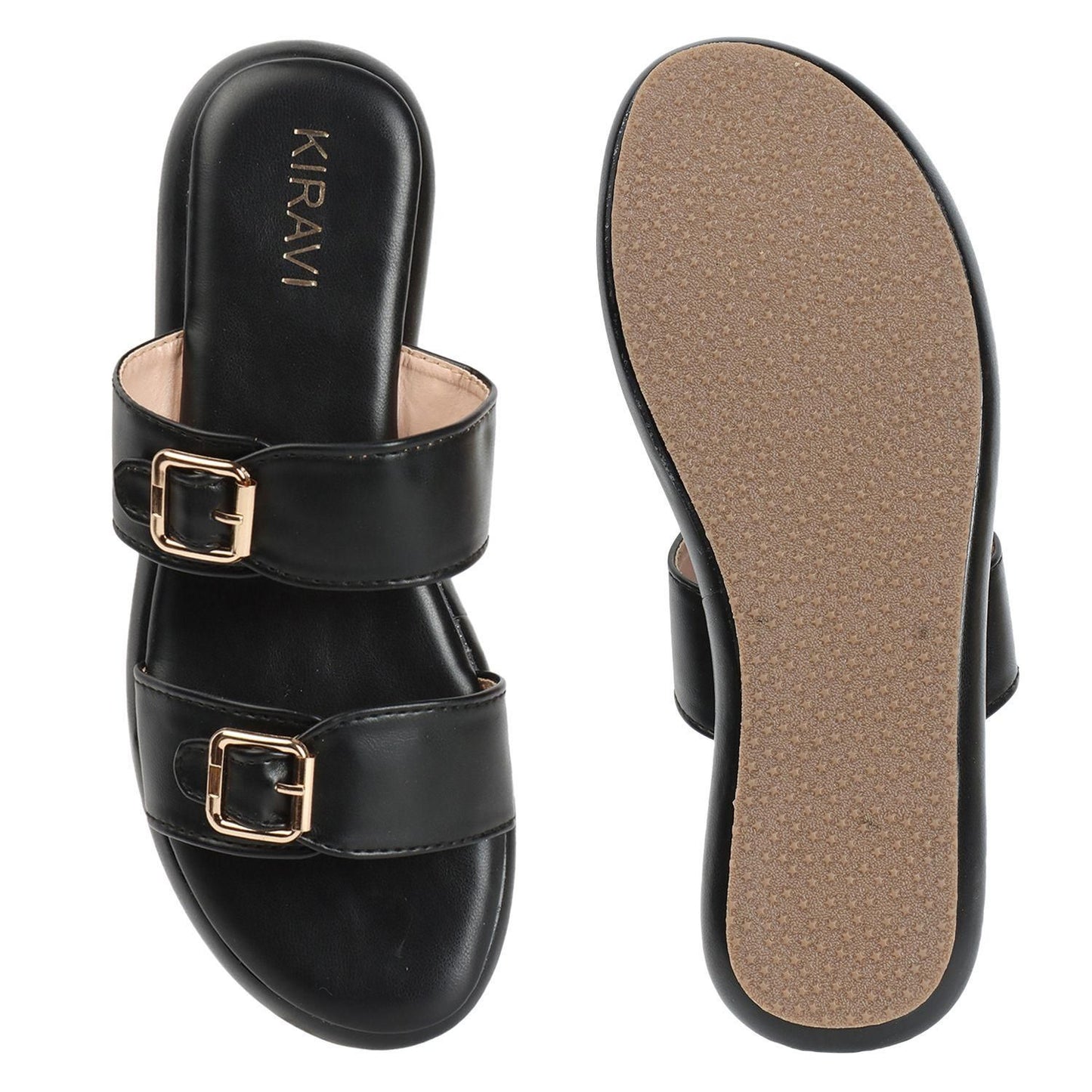 Kiravi Double Buckle Black Sandals