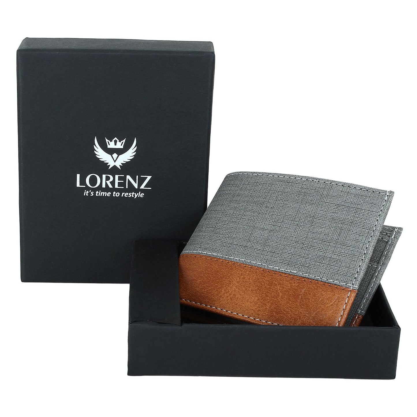 Lorenz Casual Bi-Fold Wallet for Men (Gray,Tan)