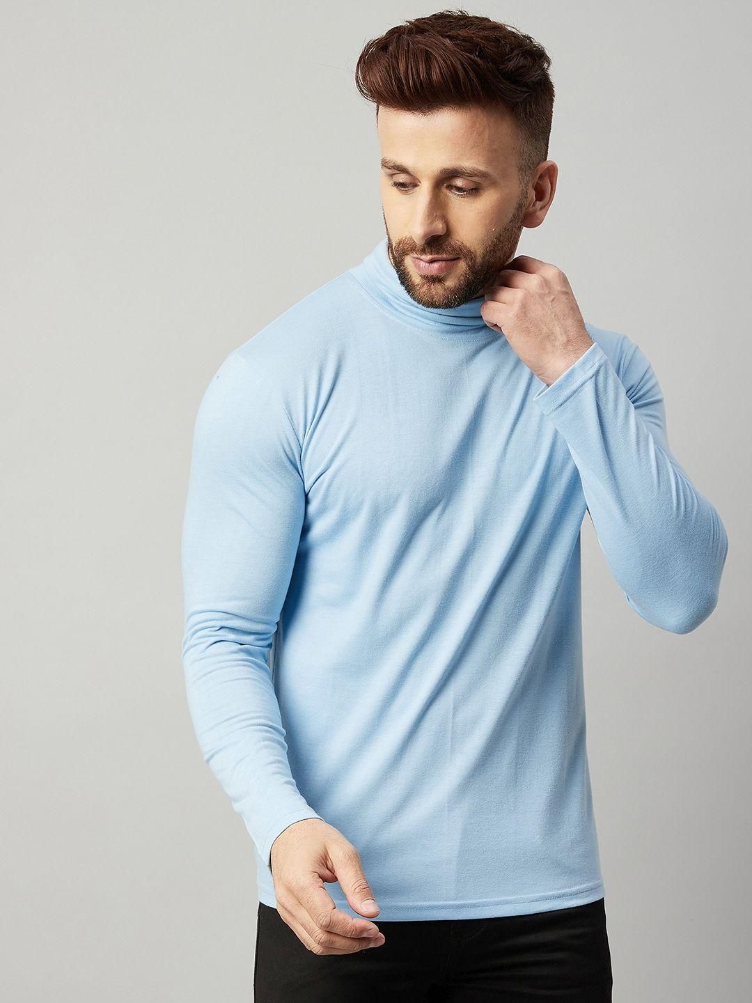 Cotton Blend Solid Full Sleeves Mens Stylish Neck T-Shirt