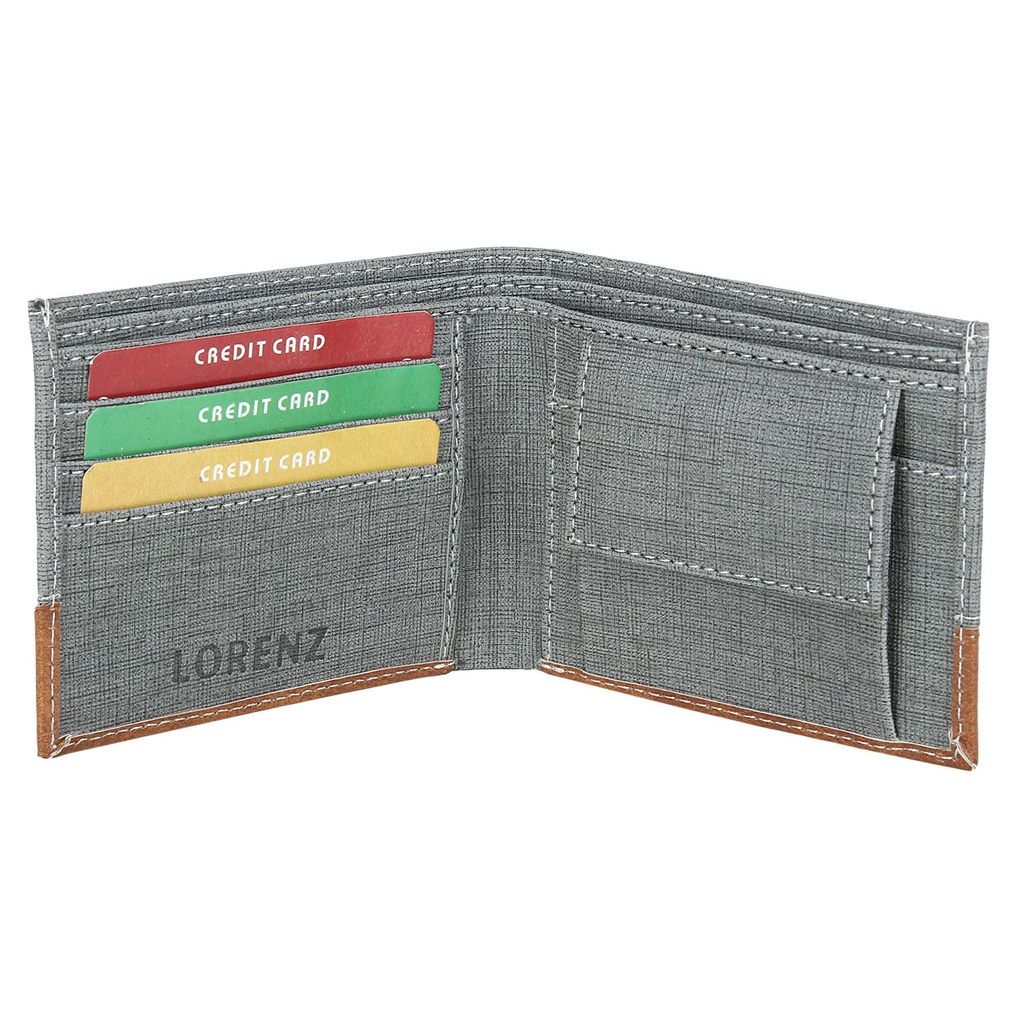 Lorenz Casual Bi-Fold Wallet for Men (Gray,Tan)